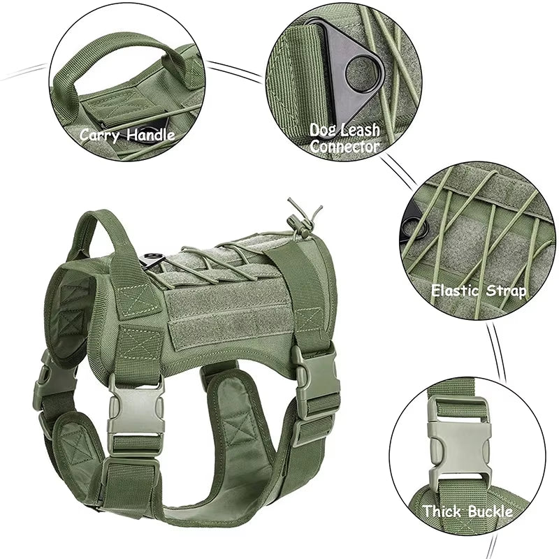 Tactical Dog Harness Military Training K9 Padded Quick Release Vest Pet Training Dog Harness for Set Small Medium Large Dogs